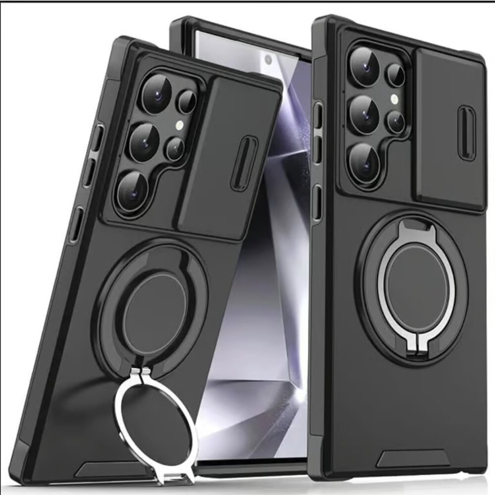 S24 Ultra Slide Cover Protection Metal Ring Stand Phone Case